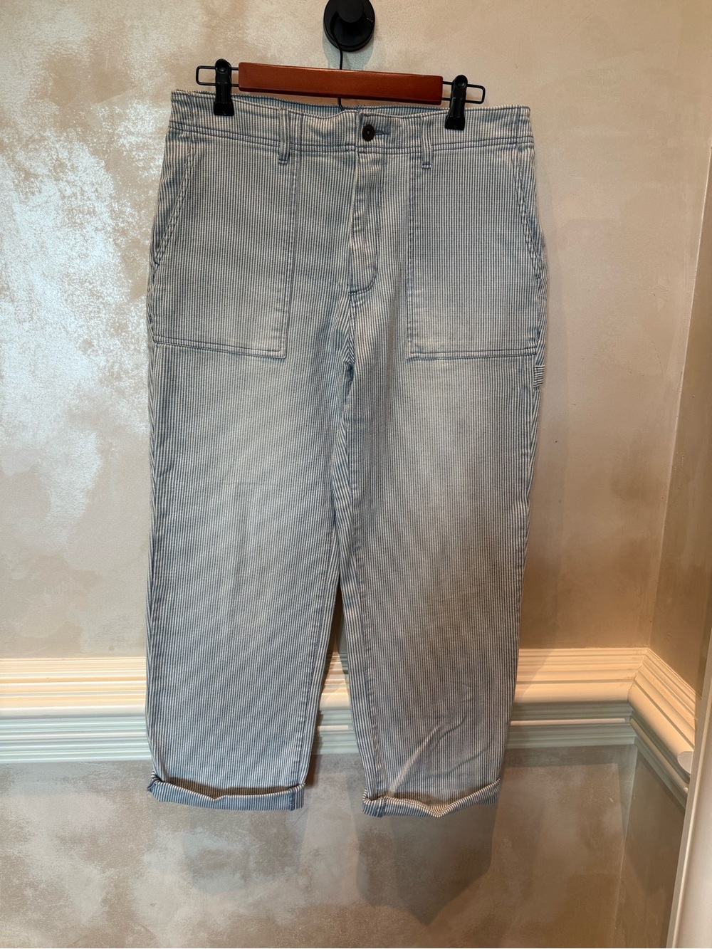 Women’s Light Blue Striped Casual Workwear Pants